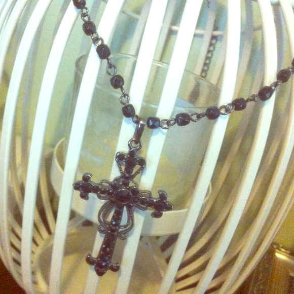 Guess-Black Stone Cross Necklace