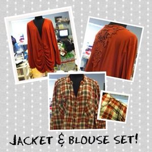 Red Jacket with lace cutout with blouse.