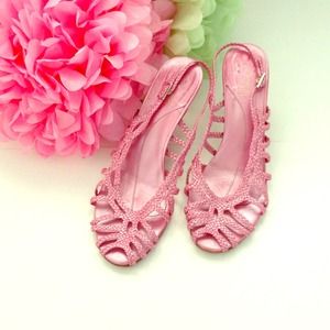 Mikala Brand Pink Braided Leather Slingback Pumps