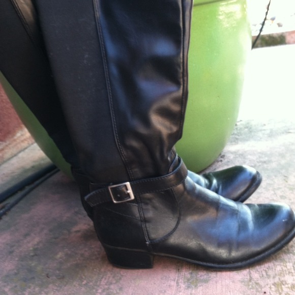 Black leather upper boots