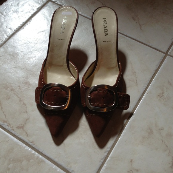 SOLD Brown buckle Prada mules. - Picture 1 of 4