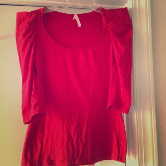 Red puff sleeve top.