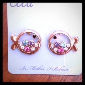 Rose Gold Plated Crystal Fish Earrings and Bangle
