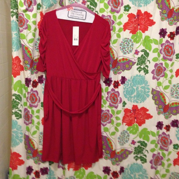 Red faux wrap dress