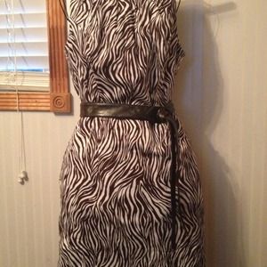 Brown/White Zebra Stripe Dress with belt.