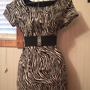 Black and White Striped Dress w/Belt