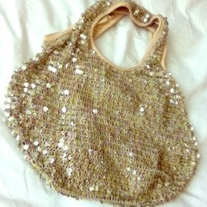 Gold sequined gypsy hobo purse.