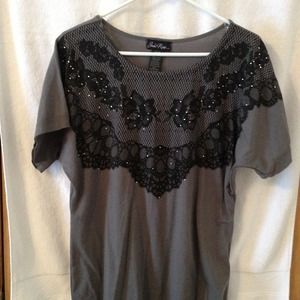 Longer length, printed lace & rhinestones.