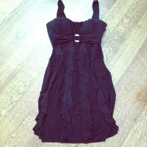 Black ruffle dress with rhinestone accents