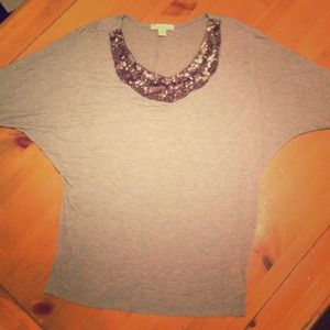 Jersey Forever 21 3/4 lngth shirt w/sequin neck