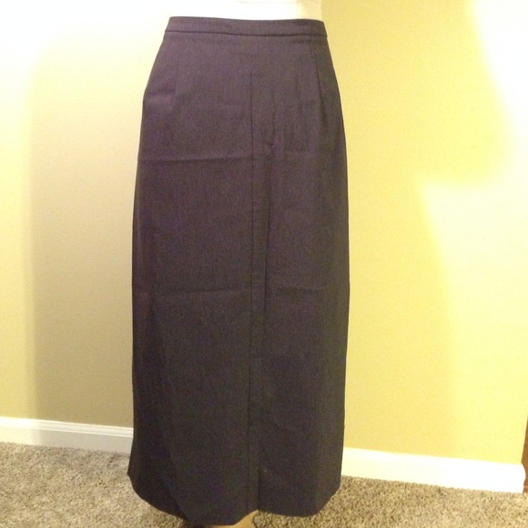 Dark gray A-line calf length skirt with back split