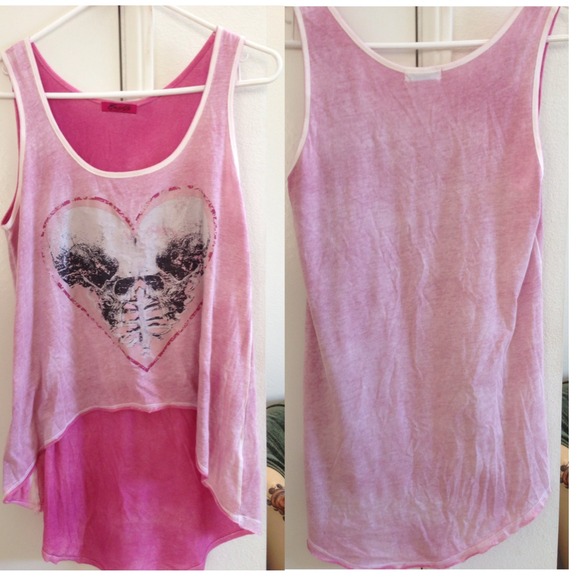 High low skull pink tank