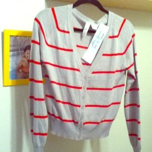 Grey and red striped cardigan