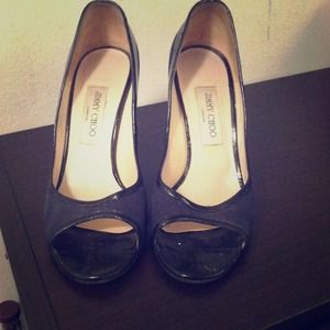 Jimmy Choo black 3 1/4" heels open toe size 38