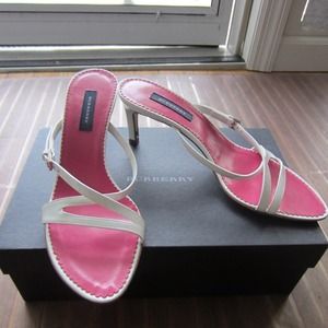 Burberry Kitten Heeled Sandals in White
