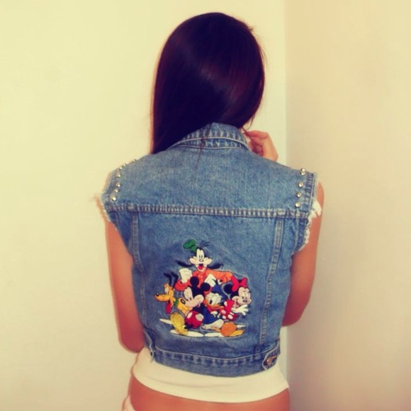 Reserved custom made jean vest, disney characters