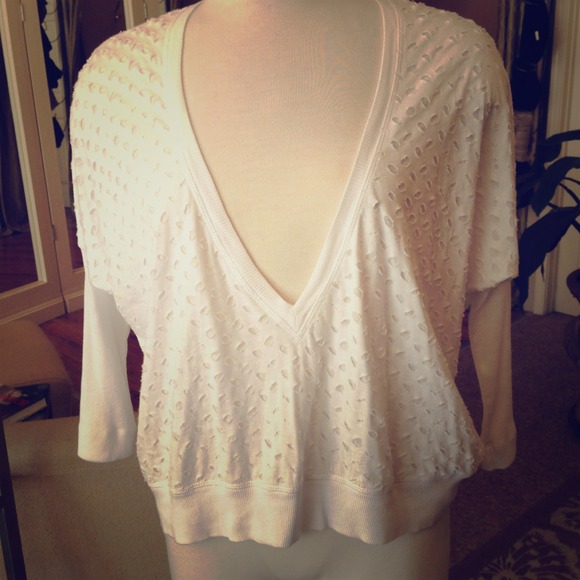 White deep v neck top