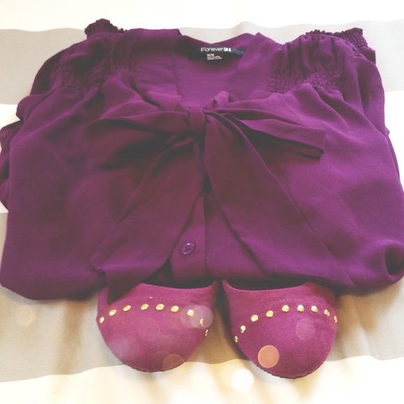 ❌BUNDLED❌ Eggplant sheer chiffon bow blouse