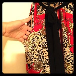 Short dress with rich red and leopard print