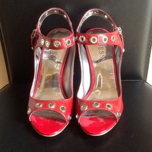 Red patent leather high heels