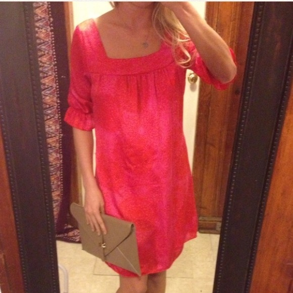 Karlie dress shift floral pink red 3/4 sleeve
