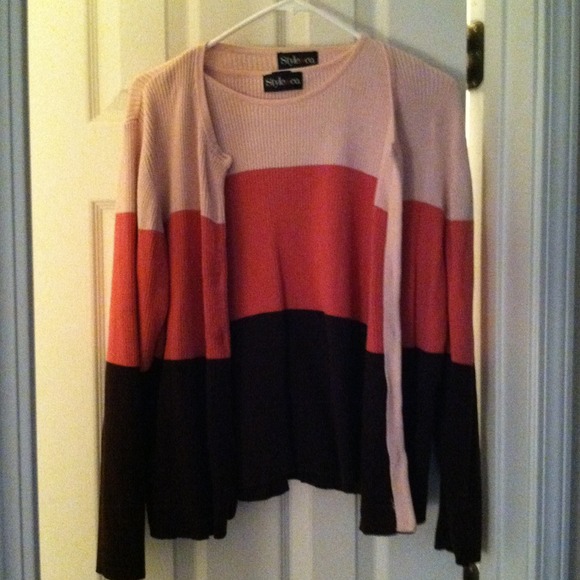Pink and brown sleeveless sweater + cardigan XL