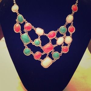 Coral Turquoise and White Necklace