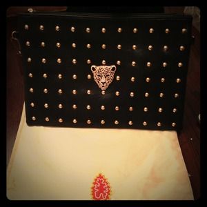 Black and Gold Cheetah Clutch