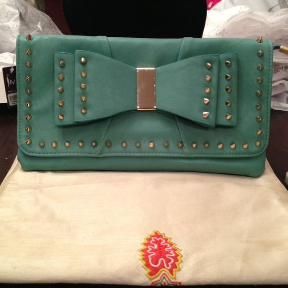 Turquoise Studded Clutch/Crossbody - Picture 1 of 4