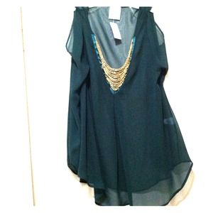 Dark green see through blouse
