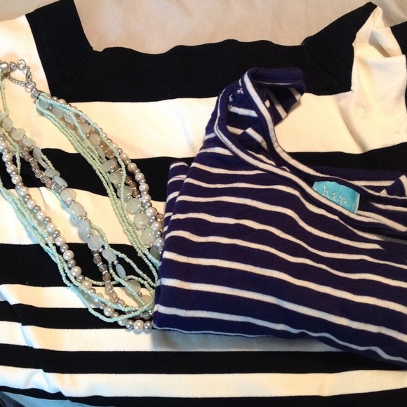 BUNDLE: Bebe dress, blue&white knit, necklace