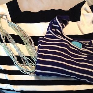 BUNDLE: Bebe dress, blue&white knit, necklace