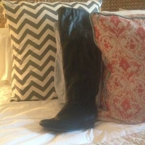 Over the knee black pleather boots