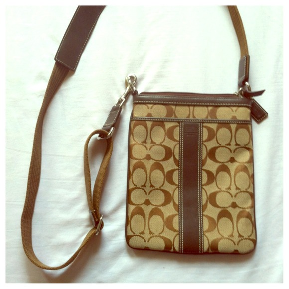 Authentic brown Coach signature crossbody bag.