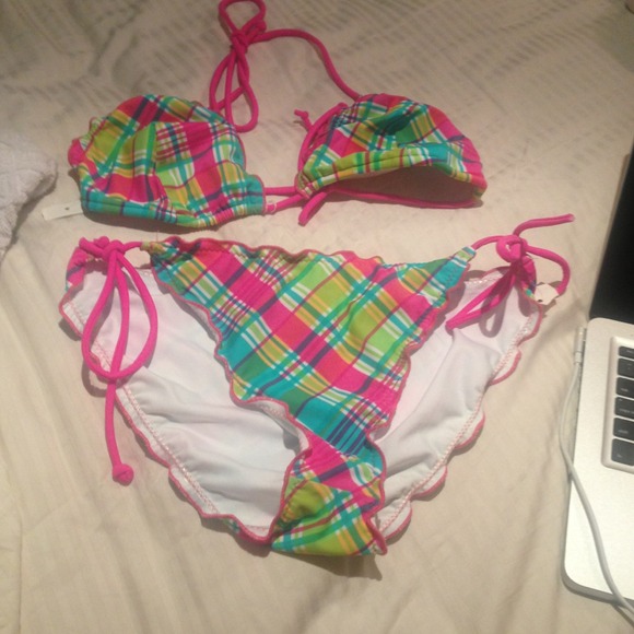 Adorable, pink plaid bikini by Shoshanna.