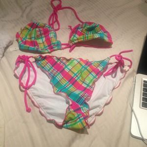Adorable, pink plaid bikini by Shoshanna.