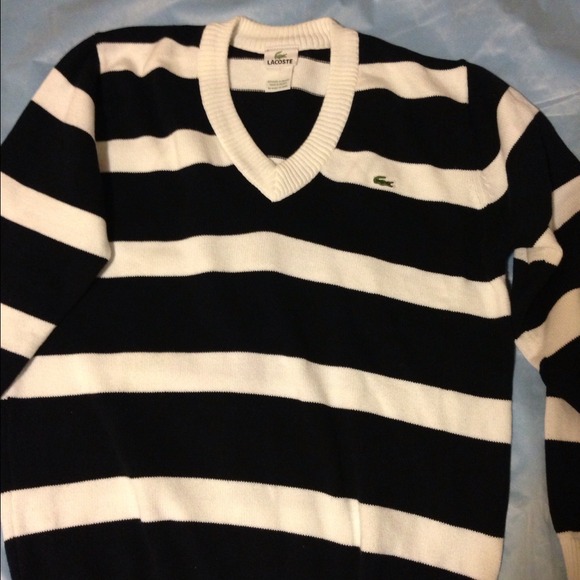 Lacoste Blue and White Sweater