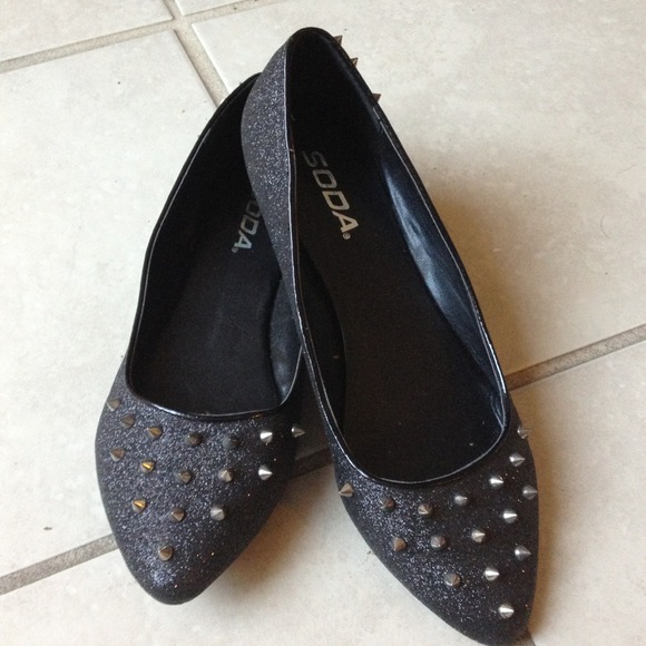 SOLD/BUNDLED Black Sparkly Flats with Spikes