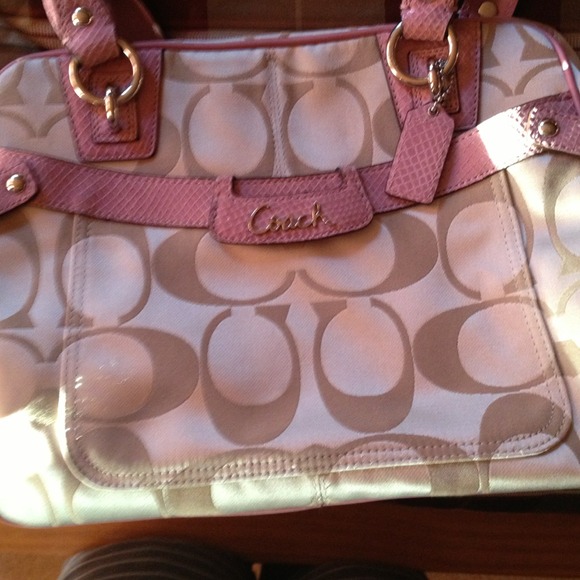 Coach Handbags - Tan and pink snake coach bag.
