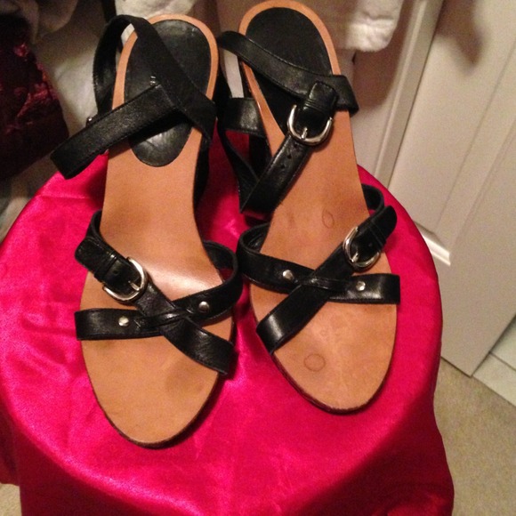 Coach strappy black wedge sandals