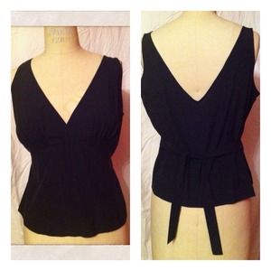Black V Neck top. Tie in back. Silk.