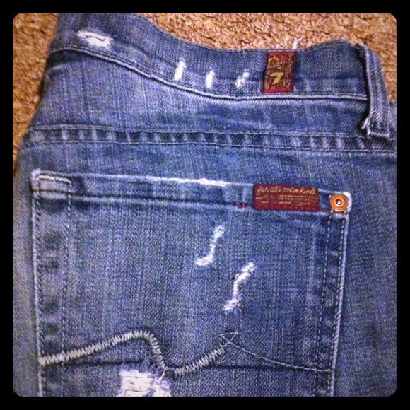 7 For All Mankind very distressed skinny jeans