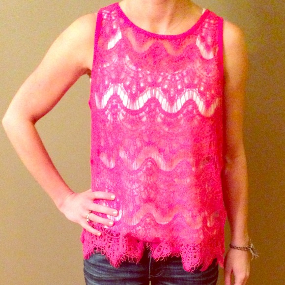 Forever 21 hot pink lace blouse