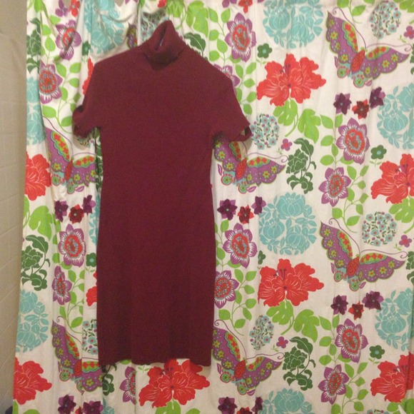 Wine color turtleneck sweater dress