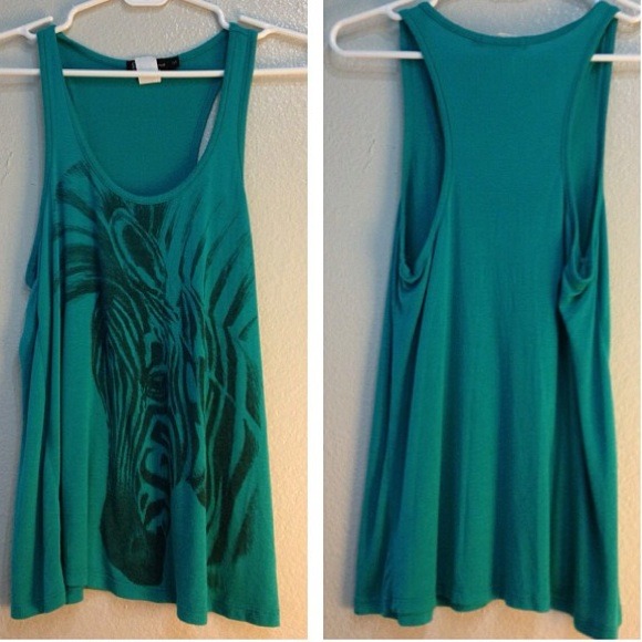 ❤❤SOLD❤❤Turquoise zebra print racer back tank top - Picture 1 of 1