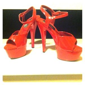 Red Faux Patent Leather Pumps Size 8