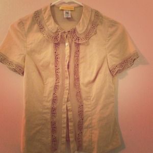 Vintage blouse pink long sleeve and gold ring