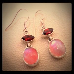 Rainbow Moonstone & Garnet Earrings!