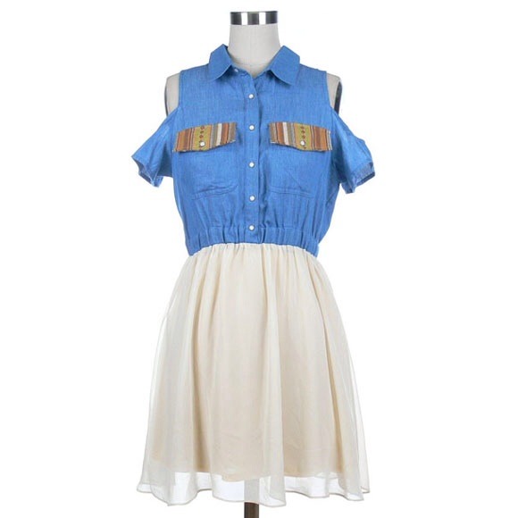 Denim top with elastic waistband dress. - Picture 1 of 3