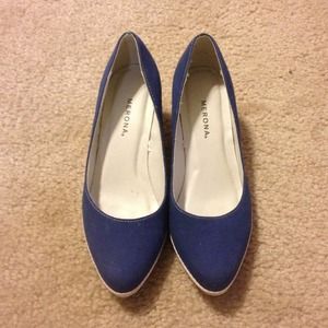 Blue canvas wedges